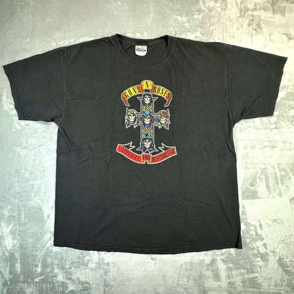 Hanes T-Shirt Mens 2XL Black Guns N Roses Appetite For Destruction Vintage Band